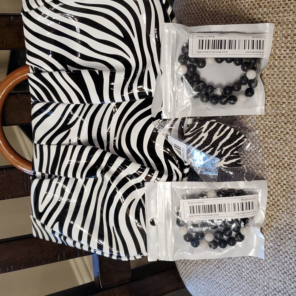 Zebra print bag and Jewelry set